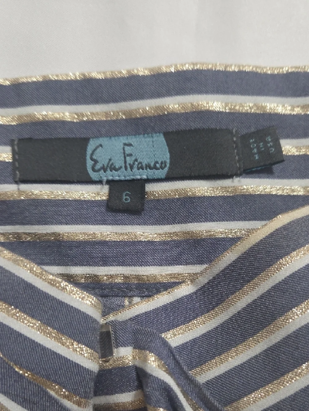 Eva Franco Striped Wide Leg Crop Pants Gold Lurex Tie Waist 6 - Picture 8 of 12
